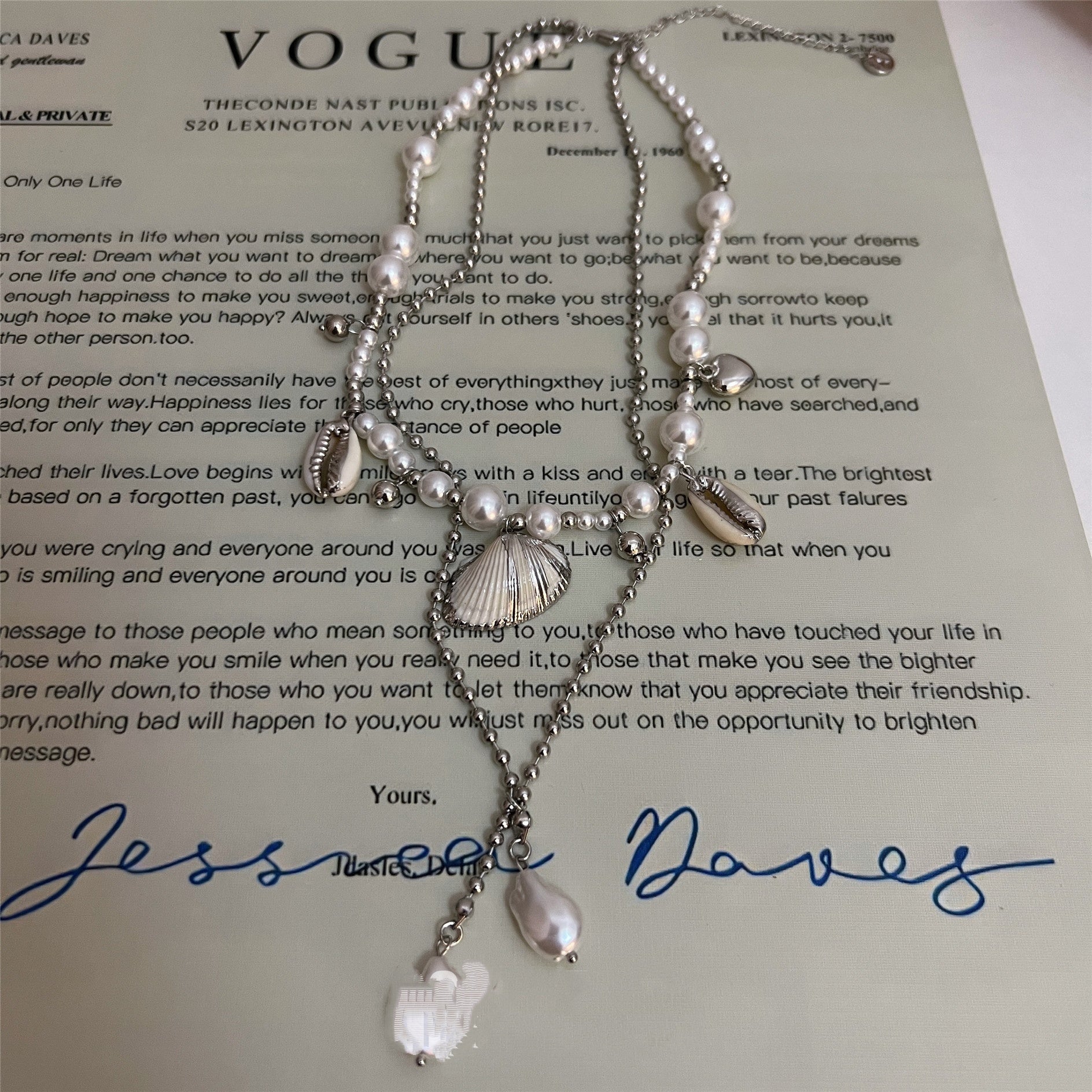 Beach Seashell ImitationPearl Pendant Double Layer Necklace eprolo